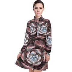 Flower Fractal Art Cool Petal Abstract Long Sleeve Chiffon Shirt Dress by uniart180623