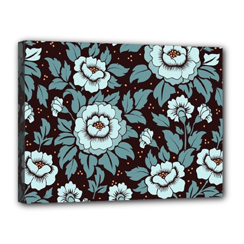 Vintage Floral Pattern Blue Damask Pattern Blue Vintage Canvas 16  x 12  (Stretched)