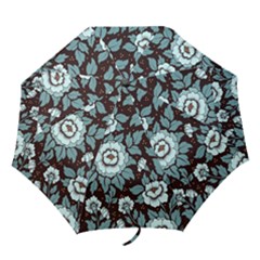 Vintage Floral Pattern Blue Damask Pattern Blue Vintage Folding Umbrellas