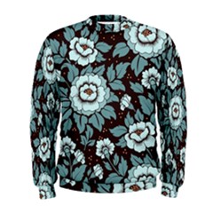 Vintage Floral Pattern Blue Damask Pattern Blue Vintage Men s Sweatshirt