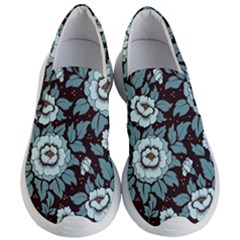 Vintage Floral Pattern Blue Damask Pattern Blue Vintage Women s Lightweight Slip Ons