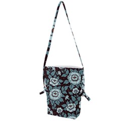 Vintage Floral Pattern Blue Damask Pattern Blue Vintage Folding Shoulder Bag