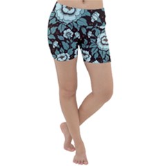 Vintage Floral Pattern Blue Damask Pattern Blue Vintage Lightweight Velour Yoga Shorts