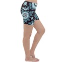 Vintage Floral Pattern Blue Damask Pattern Blue Vintage Lightweight Velour Yoga Shorts View3