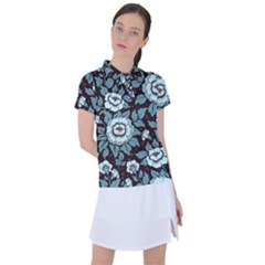 Vintage Floral Pattern Blue Damask Pattern Blue Vintage Women s Polo Tee