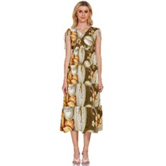 Flowers Pattern Floral Patterns Decorative Art V-neck Drawstring Shoulder Sleeveless Maxi Dress