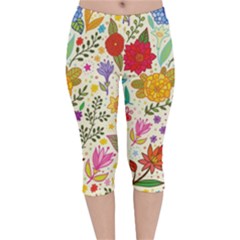 Colorful Flowers Pattern Abstract Patterns Floral Patterns Velvet Capri Leggings  by uniart180623