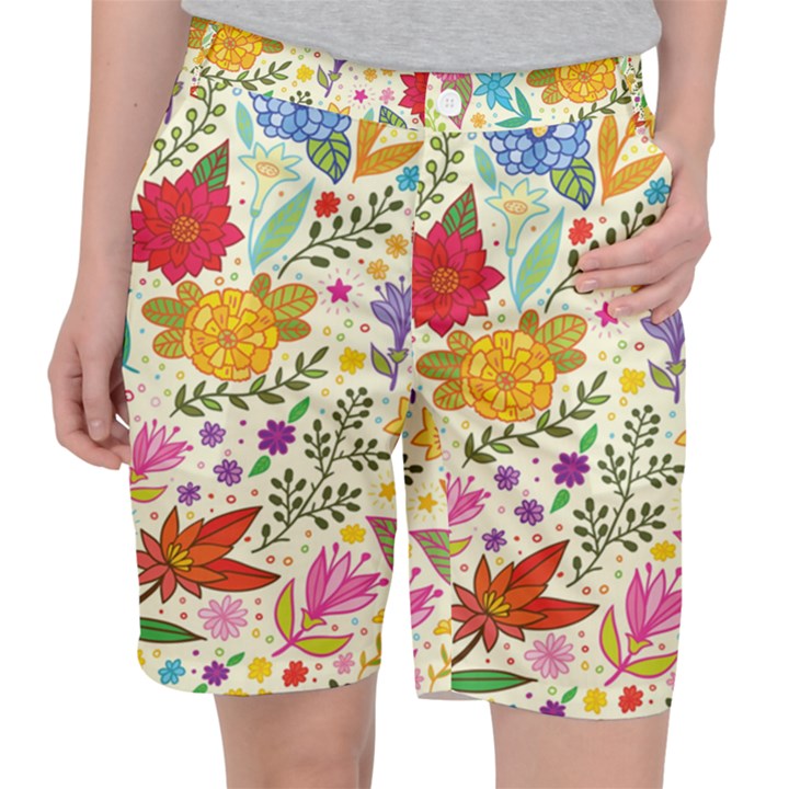 Colorful Flowers Pattern Abstract Patterns Floral Patterns Women s Pocket Shorts