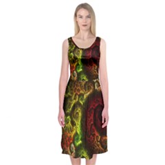 Green And Red Lights Wallpaper Fractal Digital Art Artwork Midi Sleeveless Dress