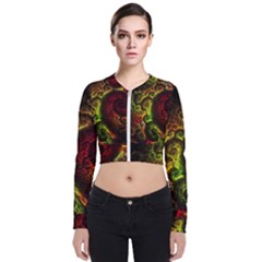 Green And Red Lights Wallpaper Fractal Digital Art Artwork Long Sleeve Zip Up Bomber Jacket by uniart180623