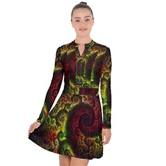 Green And Red Lights Wallpaper Fractal Digital Art Artwork Long Sleeve Panel Dress by uniart180623