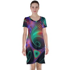 Circle Art 3d Artwork Graphics Vortex Colorful Digital Art Short Sleeve Nightdress by uniart180623