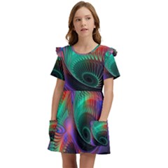 Circle Art 3d Artwork Graphics Vortex Colorful Digital Art Kids  Frilly Sleeves Pocket Dress by uniart180623