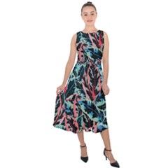 Leaves Leaf Pattern Patterns Colorfu Midi Tie-back Chiffon Dress