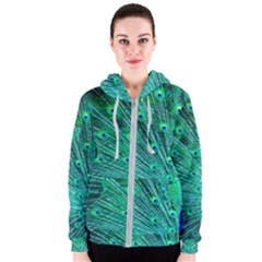 Green And Blue Peafowl Peacock Animal Color Brightly Colored Women s Zipper Hoodie