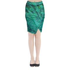 Green And Blue Peafowl Peacock Animal Color Brightly Colored Midi Wrap Pencil Skirt