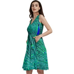 Green And Blue Peafowl Peacock Animal Color Brightly Colored Sleeveless V-neck skater dress with Pockets