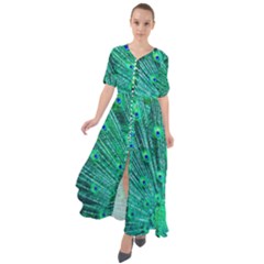 Green And Blue Peafowl Peacock Animal Color Brightly Colored Waist Tie Boho Maxi Dress
