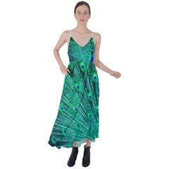 Green And Blue Peafowl Peacock Animal Color Brightly Colored Tie Back Maxi Dress