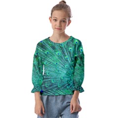 Green And Blue Peafowl Peacock Animal Color Brightly Colored Kids  Cuff Sleeve Top