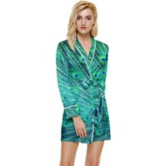 Green And Blue Peafowl Peacock Animal Color Brightly Colored Long Sleeve Satin Robe