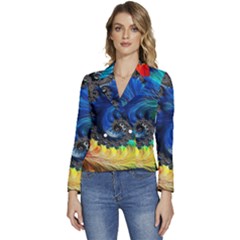 Colorful Digital Art Fractal Design Women s Long Sleeve Revers Collar Cropped Jacket by uniart180623
