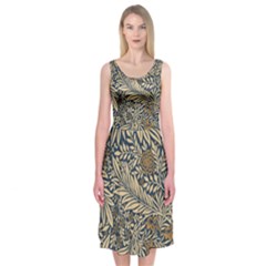 Brown Vintage Background Vintage Floral Pattern Brown Midi Sleeveless Dress