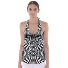 Fractal Star Mandala Black And White Babydoll Tankini Top by uniart180623