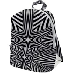 Fractal Star Mandala Black And White Zip Up Backpack by uniart180623