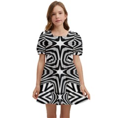 Fractal Star Mandala Black And White Kids  Short Sleeve Dolly Dress by uniart180623