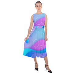 Colorful Blue Purple Wave Midi Tie-back Chiffon Dress