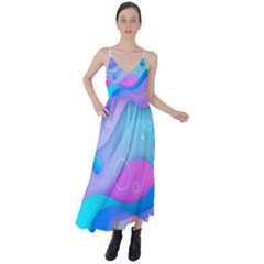 Colorful Blue Purple Wave Tie Back Maxi Dress