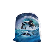 Orca Wave Water Underwater Sky Drawstring Pouch (medium) by uniart180623