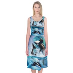 Orca Wave Water Underwater Sky Midi Sleeveless Dress