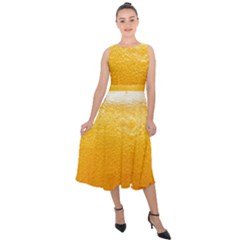 Texture Pattern Macro Glass Of Beer Foam White Yellow Midi Tie-back Chiffon Dress