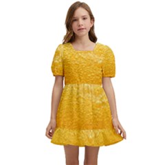 Texture Pattern Macro Glass Of Beer Foam White Yellow Kids  Short Sleeve Dolly Dress by uniart180623