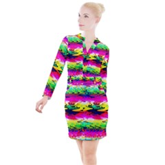 Waves Of Color Button Long Sleeve Dress by uniart180623