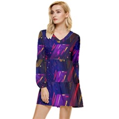 Colorful Abstract Background Creative Digital Art Colorful Geometric Artwork Tiered Long Sleeve Mini Dress by uniart180623