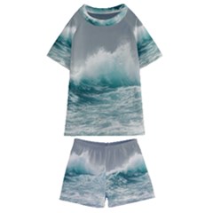 Big Storm Wave Kids  Swim Tee And Shorts Set by uniart180623