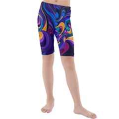 Colorful Waves Abstract Waves Curves Art Abstract Material Material Design Kids  Mid Length Swim Shorts by uniart180623