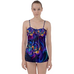 Colorful Waves Abstract Waves Curves Art Abstract Material Material Design Babydoll Tankini Set by uniart180623