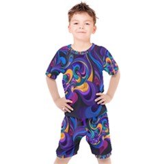 Colorful Waves Abstract Waves Curves Art Abstract Material Material Design Kids  Tee And Shorts Set by uniart180623