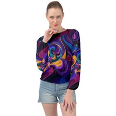 Colorful Waves Abstract Waves Curves Art Abstract Material Material Design Banded Bottom Chiffon Top by uniart180623