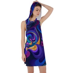 Colorful Waves Abstract Waves Curves Art Abstract Material Material Design Racer Back Hoodie Dress by uniart180623