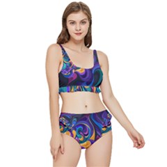 Colorful Waves Abstract Waves Curves Art Abstract Material Material Design Frilly Bikini Set by uniart180623