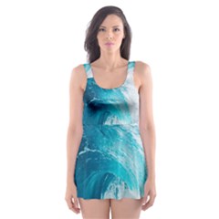 Tsunami Big Blue Wave Ocean Waves Water Skater Dress Swimsuit