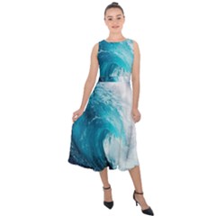 Tsunami Big Blue Wave Ocean Waves Water Midi Tie-back Chiffon Dress