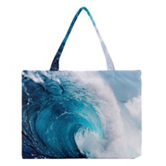 Tsunami Big Blue Wave Ocean Waves Water Medium Tote Bag by uniart180623