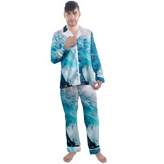 Tsunami Big Blue Wave Ocean Waves Water Men s Long Sleeve Satin Pajamas Set