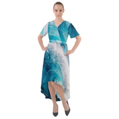 Tsunami Big Blue Wave Ocean Waves Water Front Wrap High Low Dress by uniart180623